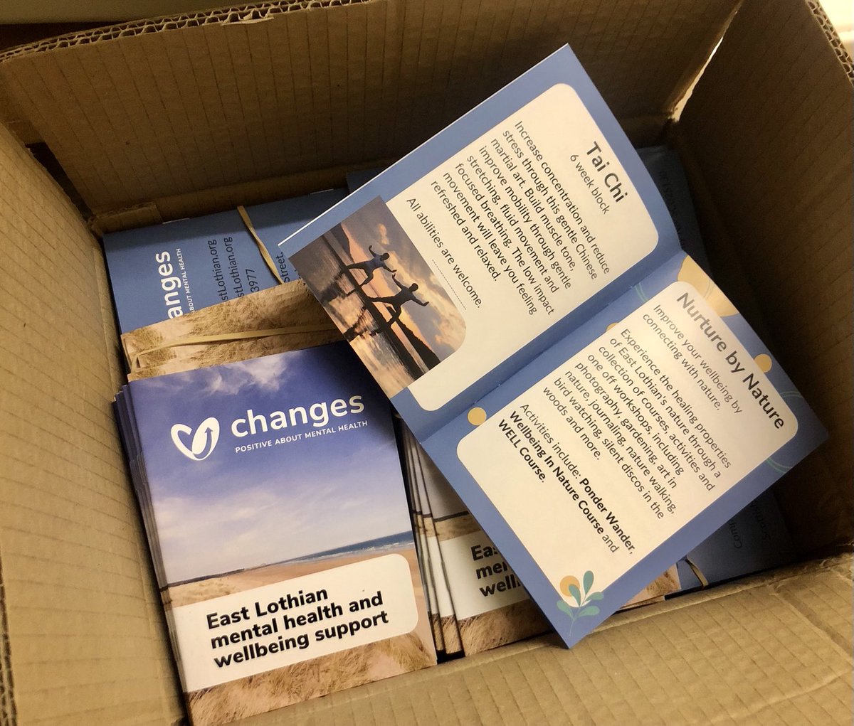 Look out for ⁦<a href="/Changes_CHP/">Changes East Lothian</a>⁩ brand new, fresh off the press brochures! Coming to letterboxes in #EastLothian next week! Info on free #mentalhealth #wellbeing support available for all