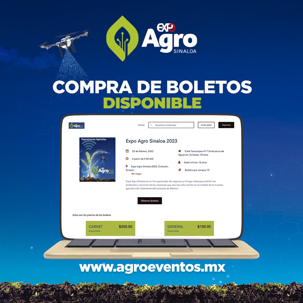 ¡Ya está disponible el sitio web para la compra de carnets! 🌐💻

Adquiere tus boletos en línea y evita filas durante el evento 🙌🏻

📲 WhatsApp: 6671750695 bit.ly/Expoagrosinaloa
📧marketing@expoagro.org.mx
agroeventos.mx

#Agronegocios #Agricultura #ExpoAgroSinaloa