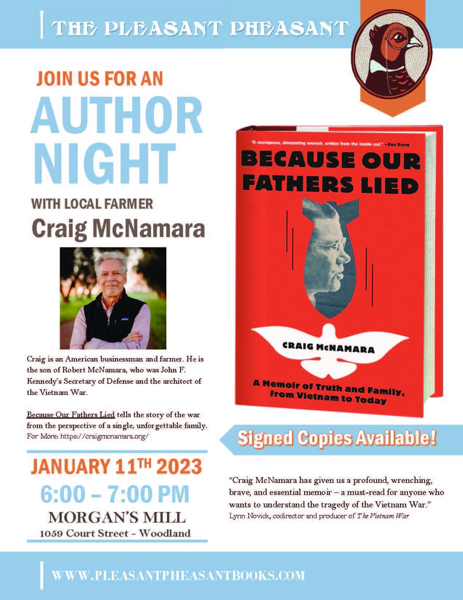 LandBasedEd's tweet image. Join our friends at Pleasant Pheasant Books in Woodland on Wed, Jan 11, for an evening with CLBL founder Craig McNamara. His personal and poignant memoir shares a unique perspective on American history.
#agleaders #independentbookstores