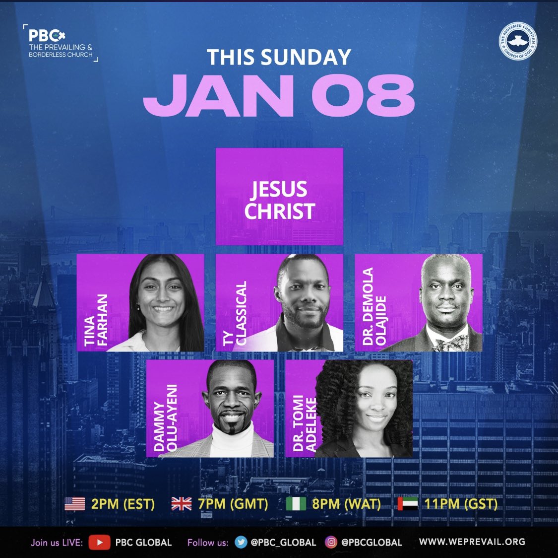pbc_global's tweet photo. Canβt wait to worship God with you on Sunday
Time: 2pm EST
Link: https://t.co/21CSrwiQsk
#HappyNewYear #RighteousBoldness #PBCGlobal #RCCG #onlineservice #GlobalChurch #SundayService #ThePrevailingandBoarderlesschurch https://t.co/ecvy61c8uW