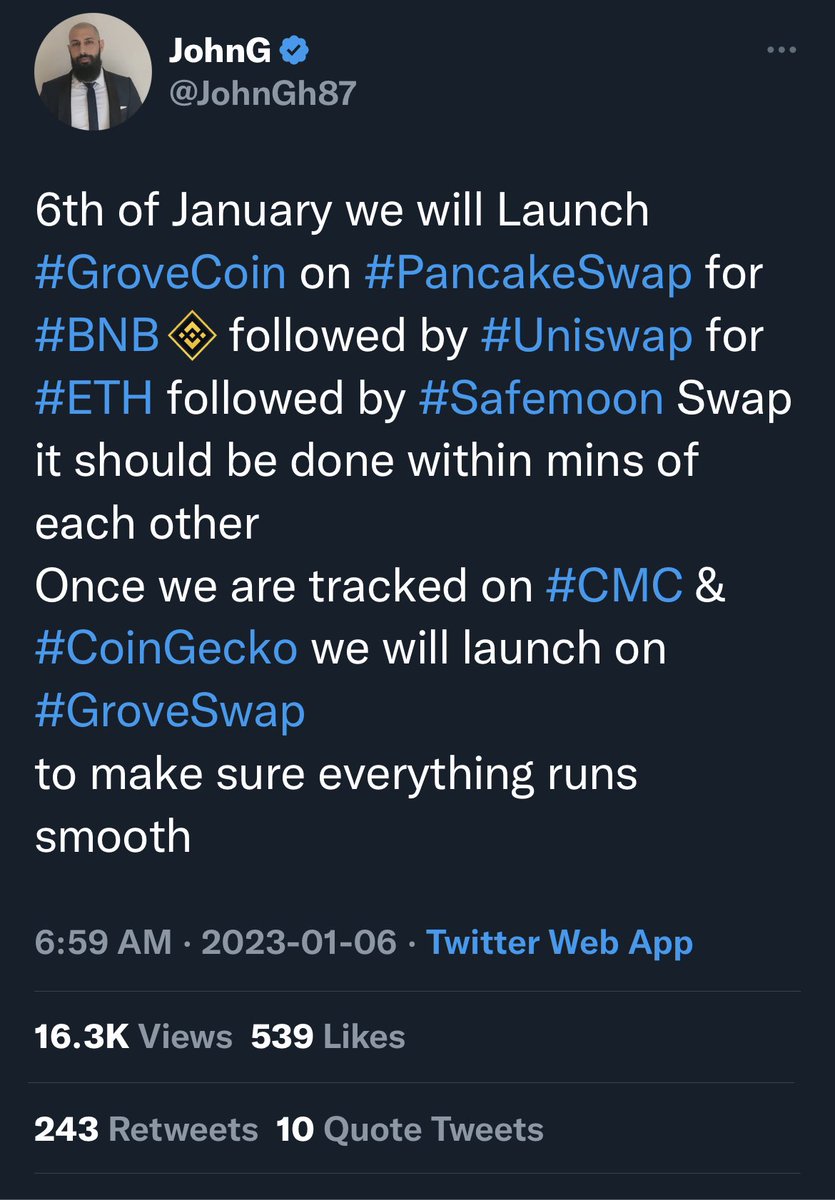 thestocks7889's tweet photo. $GRV #GRV #GVR #GroveToken #GroveExchange #GroveWallet #GroveKeeper #GroveX #GroveC #NewEra #GroveGreenArmy #Crypto #BNBย ย #ETH #BTC #SAFEMOON #BabyDogeArmy #SHIBARMY
Itโs launch day! ๐๐๐
Big exchanges supporting #GroveCoin transition
#GroveSwap also launching! https://t.co/NxzvATyqIV