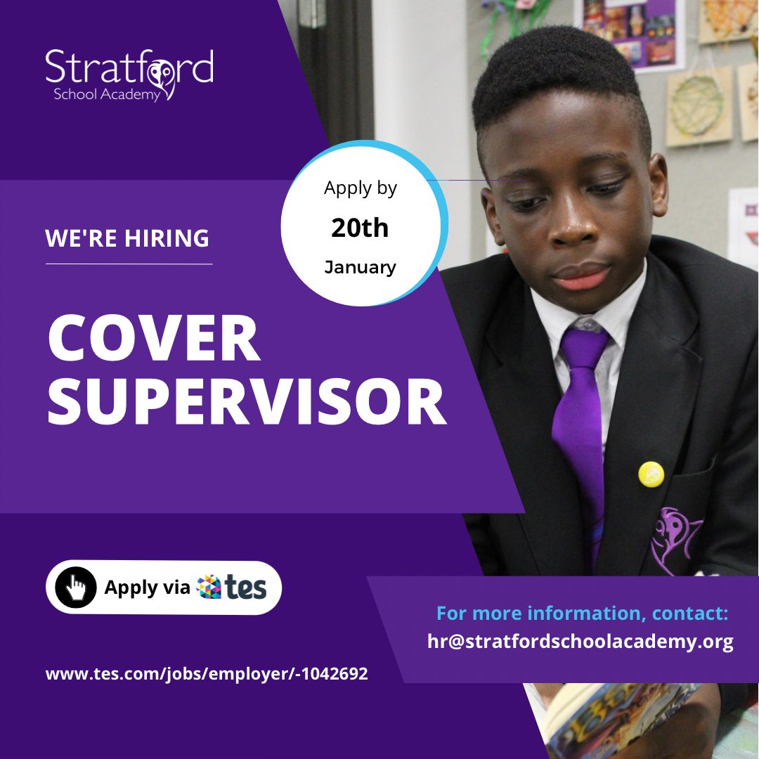 ✨WE’RE HIRING✨

COVER SUPERVISOR

Apply via TES: bit.ly/3XeSJgX

Closing date for applications: 20th January

#TESJobs #EducationJobs #NewhamJobs #SecondarySchoolJobs #CoverSupervisorJobs