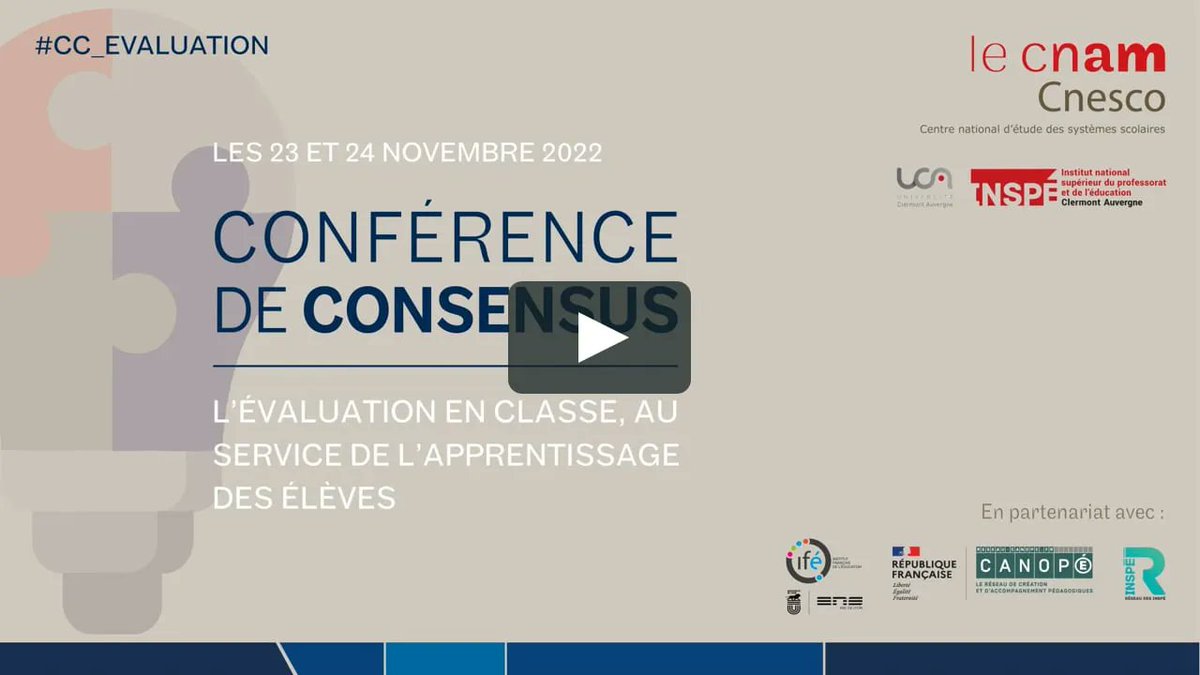 L’évaluation en classe, au service de l’apprentissage des élèves. 
Les vidéos de la conférence du @Cnesco sont désormais en ligne pour poursuivre la réflexion, se former et s'informer : buff.ly/3FMRoI7