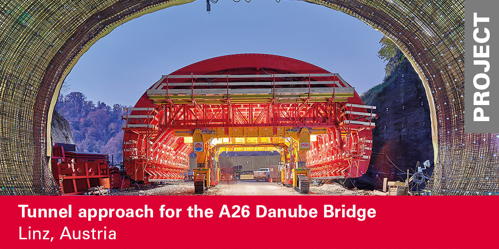 PERIgroup's tweet image. For the #ProjectInFocus, the tunnel approach for the A26 Danube Bridge in Linz, Austria, our #PERI engineers developed Austria&apos;s first customised and fully hydraulic special-purpose steel #formwork carriage with caterpillar drive. ✅ Find out more: bit.ly/3Z3Kp5e