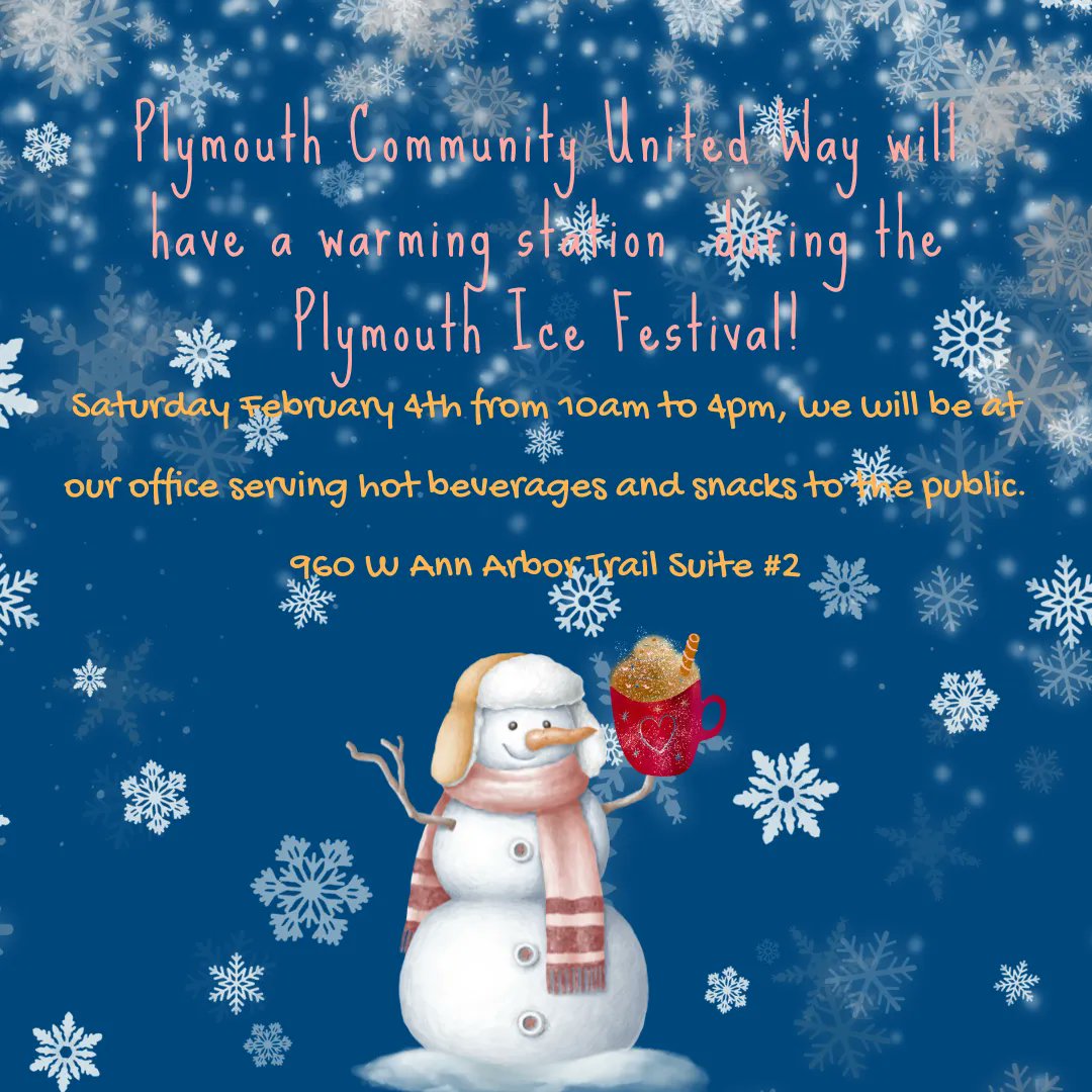 February 4th cannot come quick enough! We will be hosting a warming station during the #PlymouthIceFestival at our office! Come in and stop by for some hot chocolate and other goodies. 💙 #PlymouthUnitedWay #PCUW