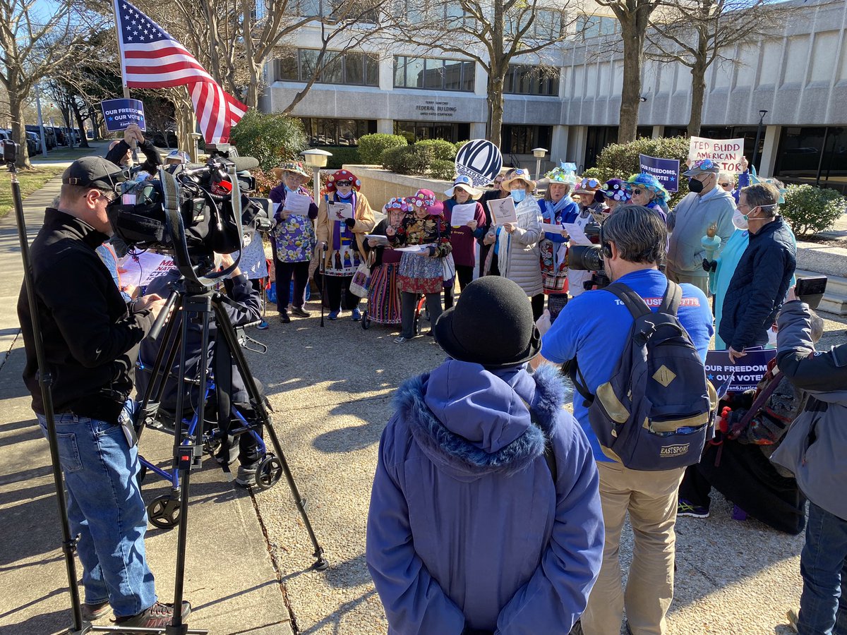 Kicking off our Jan 6th rally with the Raging Grannies! @raginggrannies #ourfreedomsourvote #ncpol #DemCast