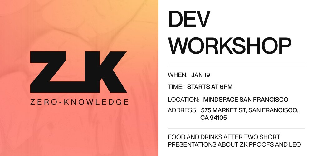 AleoHQ's tweet image. Aleo will be in SF on January 19th to teach you about Zero-Knowledge Proofs and programming private applications.

Join our mission and learn more about the rapidly growing ZK industry with free food, drinks, and more! 

Register below👇

lu.ma/buildwithzk