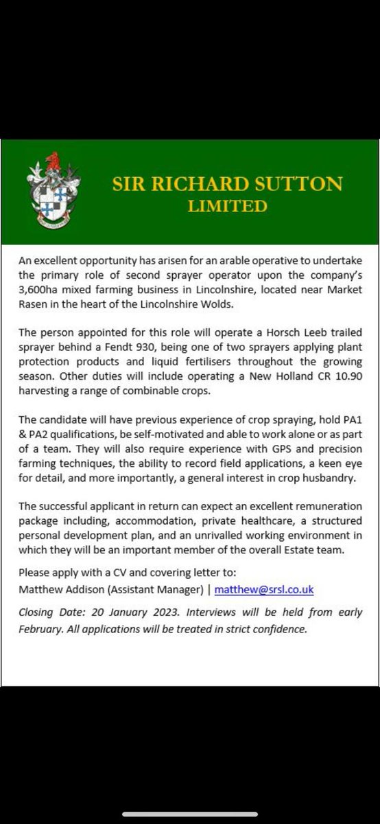 We are recruiting an arable operator to join our existing team!! Any shares greatly appreciate #Lincolnshirewolds #farming