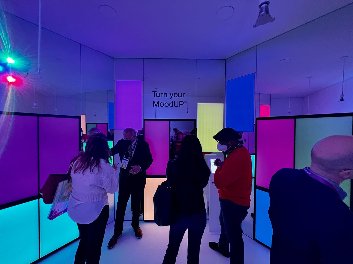 LGUS's tweet photo. Say hello to MoodUP! A refrigerator for every mood. You can easily change the color of each door, music, or even the weather with the ThinQ app. See for yourself at booth 15501! #LGCES2023 https://t.co/uLiVeSNWmm