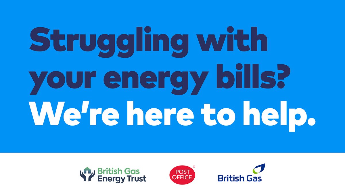 We’re continuing our work with the Post Office &amp; British Gas Energy Trust to run community pop-ups across GB this winter. 

Trained advisors will be on hand to help you manage your money, save on bills &amp; access extra support. 

More info👉bit.ly/British-Gas-Po…