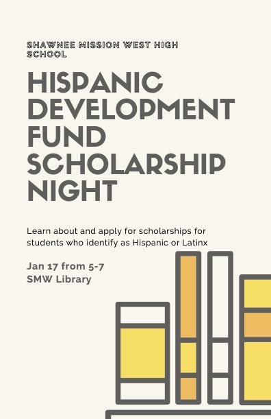 Mrs. Bryan (@smsadviser) on Twitter photo Learn more about about the <a href="/HDFKC/">HispanicDevelopFund</a> scholarship program on Jan 17 in the Shawnee Mission West Library from 5-7 pm!! Learn more about about the <a href="/HDFKC/">HispanicDevelopFund</a> scholarship program on Jan 17 in the Shawnee Mission West Library from 5-7 pm!!