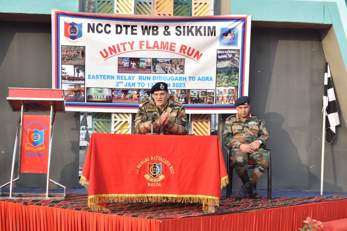nccwbskm's tweet photo. Eastern Subset of #UnityFlame Run was flagged in at Malda by Shri Sanjeev Kumar, DIG, Sector Commander, Malda Sector, BSF. Cadets & Staff of 11 Bengal Bn Malda and Alumni participated enthusiastically. @HQ_DG_NCC @PIBKolkata @ProDefKolkata @gpsingh3para https://t.co/YvskAhC1q7