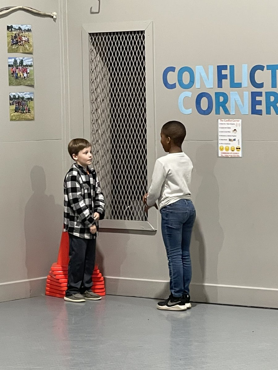 Coach Jaep introduced “The Conflict Corner”!  Even caught a couple of guys talking it out!  We as adults can learn from our little people!  #LoveFirstTeachSecond #connected