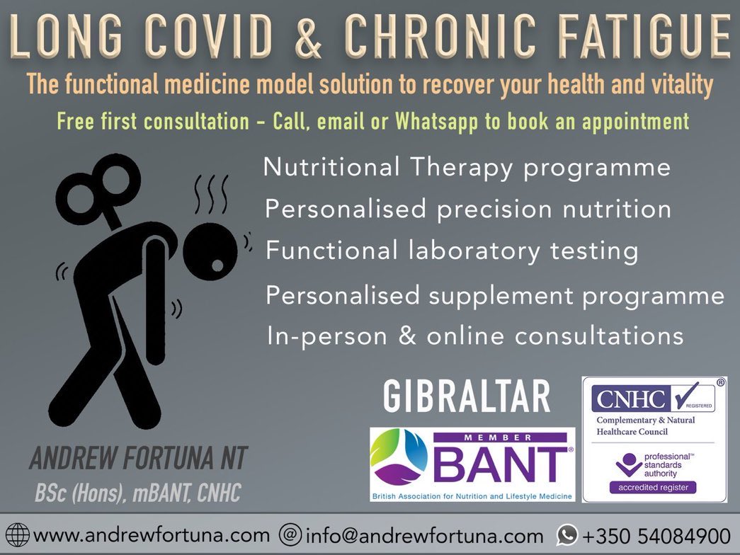 Struggling with #longCOVID or chronic fatigue? #Nutrition #Therapy can help.  Contact me for more info andrewfortuna.com +350 54084900 #Gibraltar #VisitGibraltar #Estepona #Malaga #Health #Sotogrande #Fuengirola #Marbella #medicaltourism #wellnesstravel #wellnesstourism