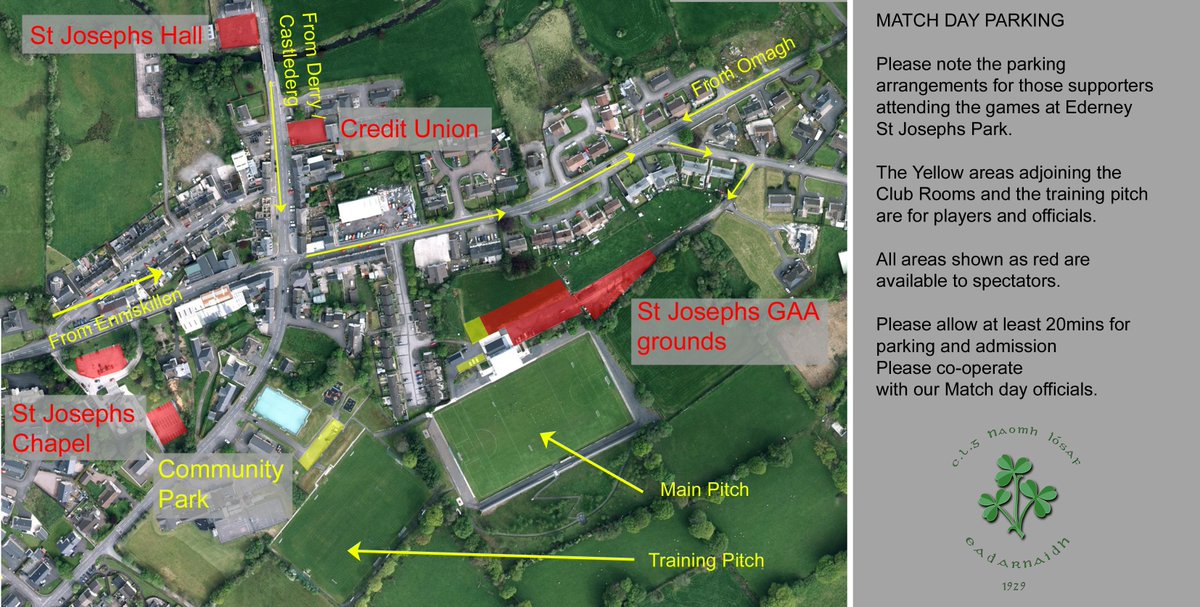 ederneygaa's tweet photo. DR McKENNA CUP - MATCH DAY PARKING
@FermanaghGAA  v @Doiregaa 
Please note the parking arrangements for those supporters attending games at St Josephs Park, Ederney. https://t.co/WmlFzKjrg7