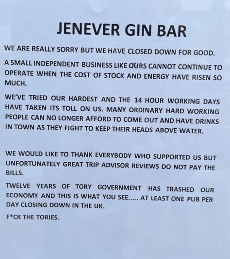 BrianReade's tweet photo. Sorry to see your bar on Hope Street go under @WillieMiller60 it was the best gin joint in town. But glad to see you went out in style with your notice to customers ✊ https://t.co/g1ZINes2tE