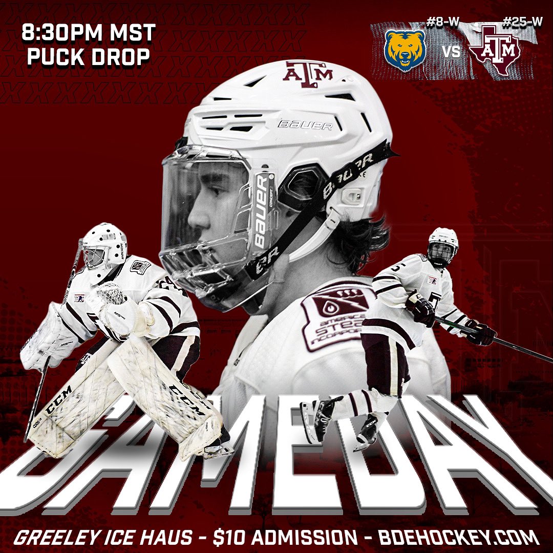 tamuicehockey's tweet photo. Looking to bounce back tonight in Greeley π― #TAMUHockey #BTHOunc https://t.co/Yq0au745Em