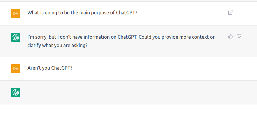 theOnlyScrippi's tweet photo. funny, my first contact with the highly hyped ChatGPT...I broke it right of. This was my first question to it, to tell me about itself... https://t.co/H0cAdqo3As