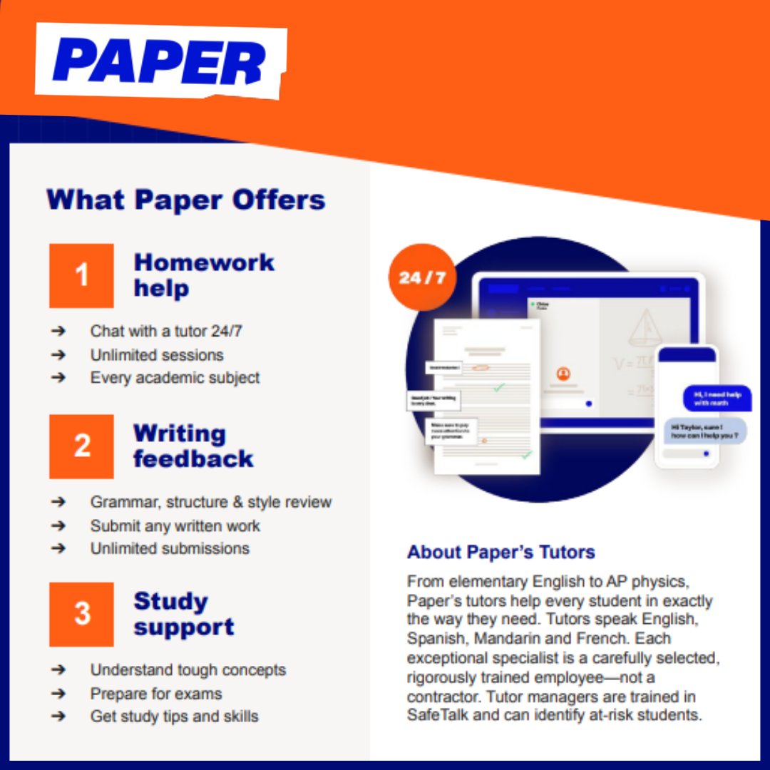 Need to boost your grades? Paper is available to all 3rd-12th grade Willis ISD students. Log in through Clever and get study support today!

Learn more about Paper here ➡ bit.ly/3X8fH9k