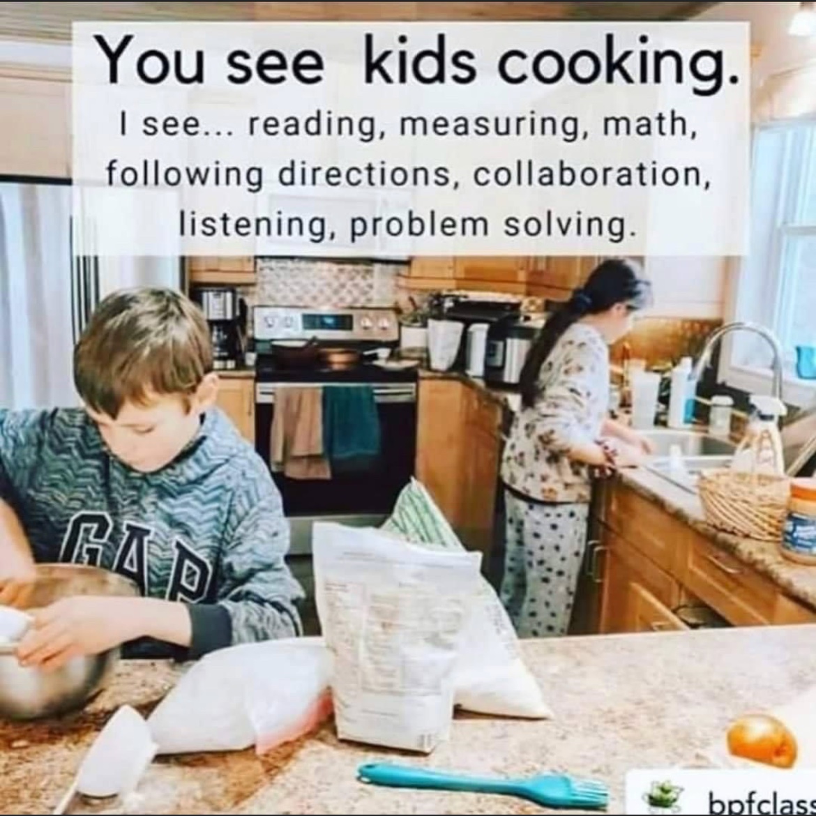 and making a mess. 😂 Seriously though, getting your kids into the kitchen with you strengthens your bond. It’s an easy way to connect & teach your children essential life skills.
 #parenting #FamilyCounseling #MFT #BoyMom