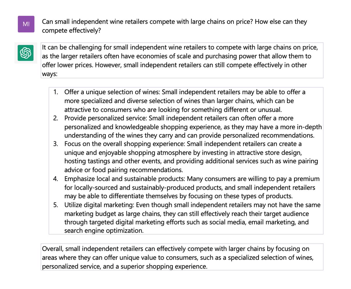 FarmerMike⢠šØāš¾ (@mikeratcliffe) on Twitter photo 5/10 wine education
The 2022 Institute of <a href="/mastersofwine/">Masters of Wine</a> stage one assessment (S1A) exam questions are available online. mastersofwine.org/news/2022-mw-eā¦
I asked #ChatGPT to answer questions 1 and 2 of the theoretical MW questions. How do you think artificial intelligence did?
š§µ 5/10 wine education
The 2022 Institute of <a href="/mastersofwine/">Masters of Wine</a> stage one assessment (S1A) exam questions are available online. mastersofwine.org/news/2022-mw-eā¦
I asked #ChatGPT to answer questions 1 and 2 of the theoretical MW questions. How do you think artificial intelligence did?
š§µ