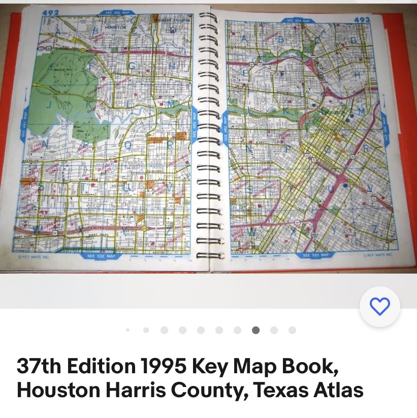 amvanhoose's tweet photo. @moneymakinmuva @JAYVERSACE Yep, and the map for Houston was/is an entire book.  Many people memorized their page number to give service/delivery people.  Still produced for ER situations. https://t.co/a3g8BIYmfR