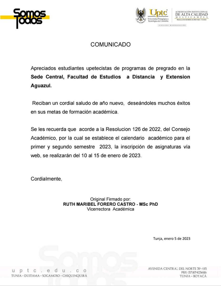 UPTCoficial's tweet photo. #ATENCION estudiantes sede #Tunja, FESAD y #Aguazul; ya realizaron la inscripción de asignaturas vía web?
 Tengan en cuenta siempre las fechas contenidas en el calendario académico para evitar contratiempos.
Resolución 🔗https://t.co/dp87IhS7TN https://t.co/iEkJ27RYPl