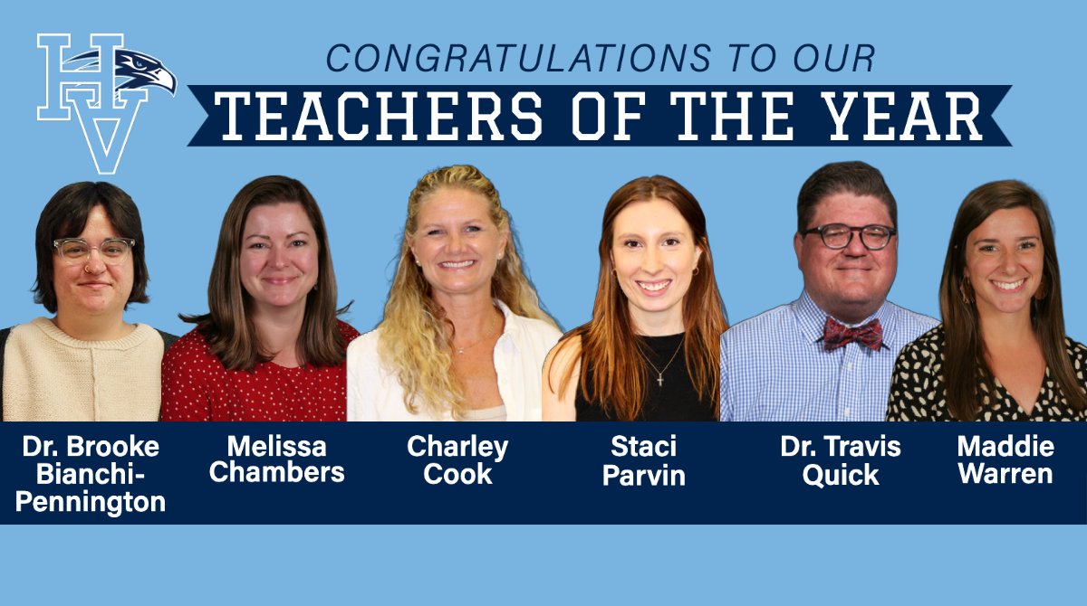 Drumroll, please! Congratulations to our teachers of the year, chosen by a faculty vote. The Valley is a better place because of you! #HVHawkNation
