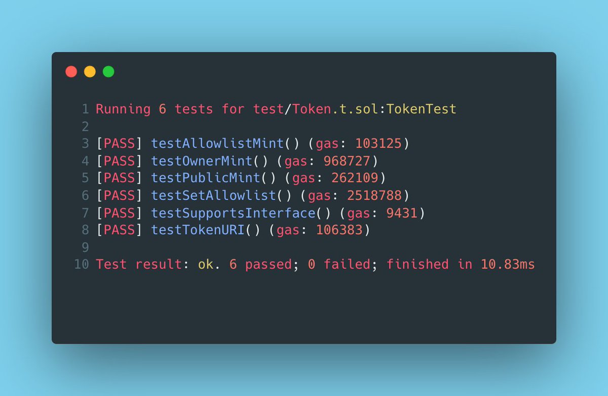 0xCygaar's tweet image. I still see a lot of devs writing their Solidity tests in Hardhat.

Did you know that Foundry tests can be over 100x faster ⚡️?

I wrote the same tests in both Foundry and Hardhat and noticed a 180x speed up. More details below 🧵: