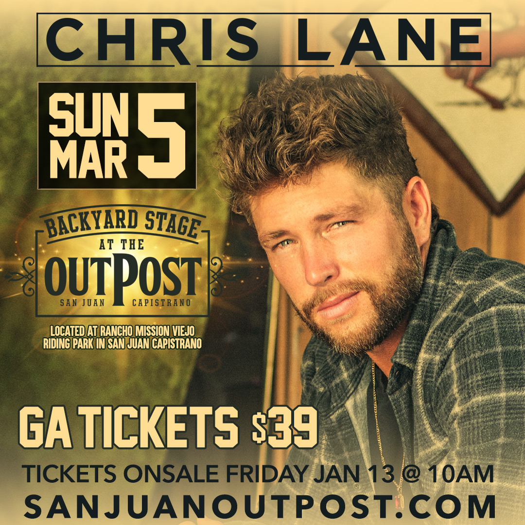 SanJuanOutpost's tweet photo. Get ready to make “Big, Big Plans” and get your Chris Lane “Fix”… he’s coming to SJC on Sun March 5th playing an intimate setting on the Backyard Stage at the Outpost 🤠 Tickets on sale next Friday, January 13th @ 10:00am, head to the link in our bio! @iamchrislane https://t.co/2Twtldp8og