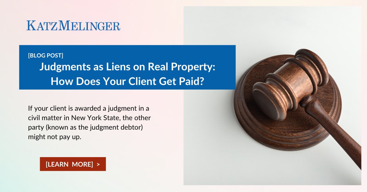 KatzMelinger's tweet image. Just because your client is awarded a money judgment in New York doesn’t mean that the #judgmentdebtor will pay up.

Read more to see what you can do to help your client collect on their judgment:

bit.ly/3ikD68J 

#newyorklaws