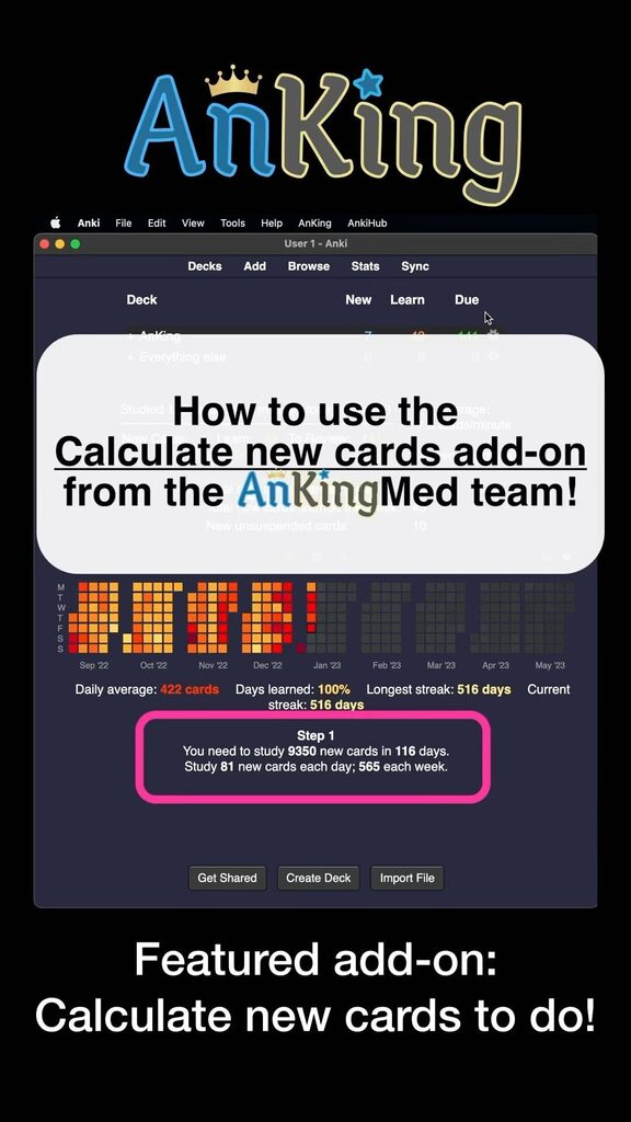 AnKingMed's tweet photo. We're currently beta-testing this epic add-on! If you have an upcoming exam and want to keep track of how many cards you need to do- this add-on is for you!
Beta test it through the link in our bio :)
.
.
.
#anki #anking #ankingmed #ankihub #ankipalace #β¦ https://t.co/G0pprjprZe https://t.co/8eJToNt6zB