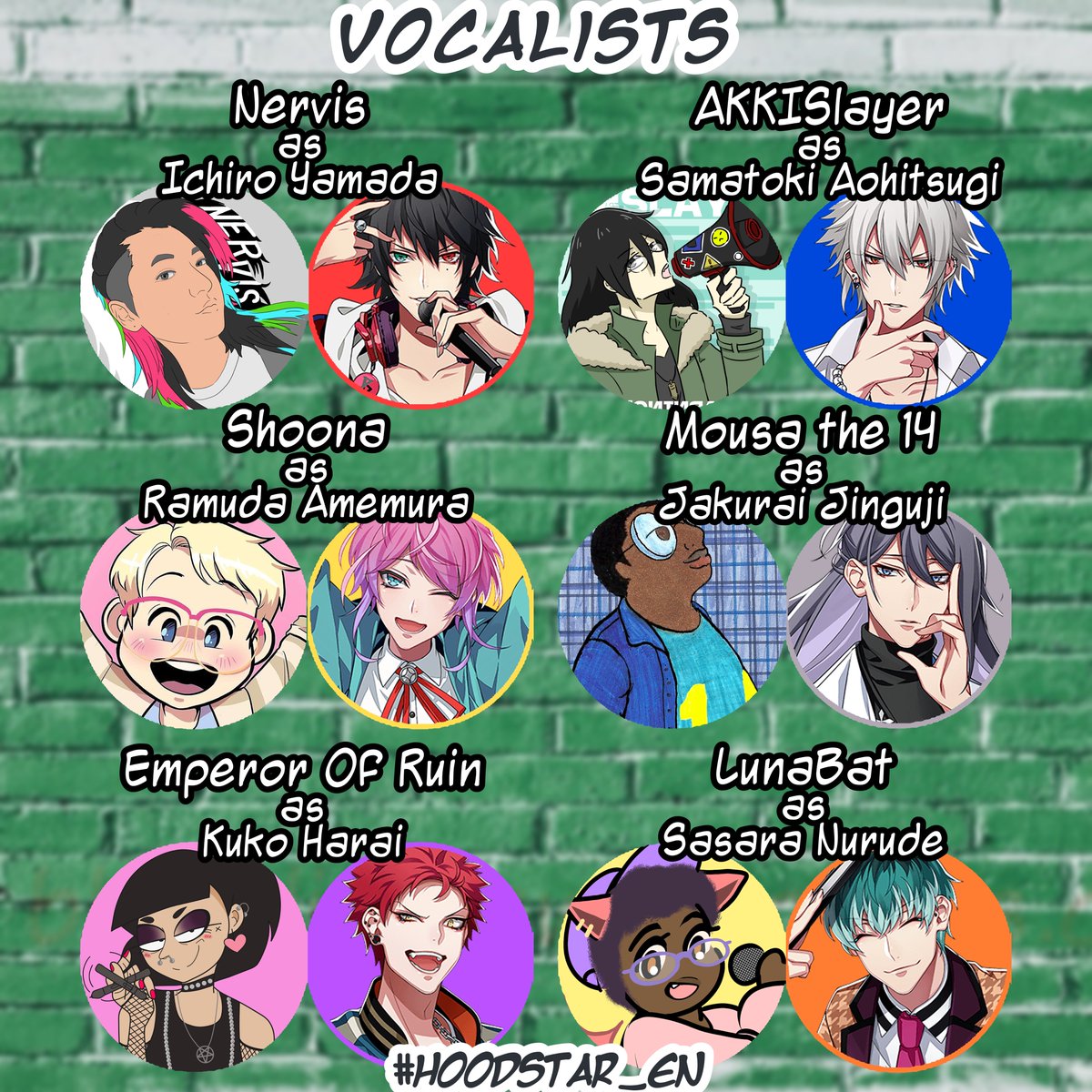 BlackLightSugar's tweet photo. #HOODSTAR_EN Lineup 1/2
🎤Meet the vocalists for our English fandub/music video of Hoodstar+!⭐
#HypMic #ヒプノシスマイク #ヒプマイ #HypnosisMic https://t.co/kU5hDqymSN