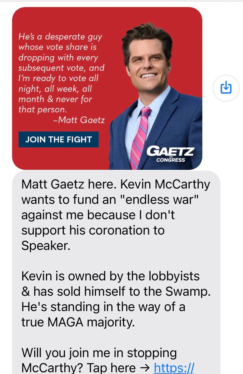 Olivia Beavers on Twitter: "Gaetz fundraising on opposing McCarthy"