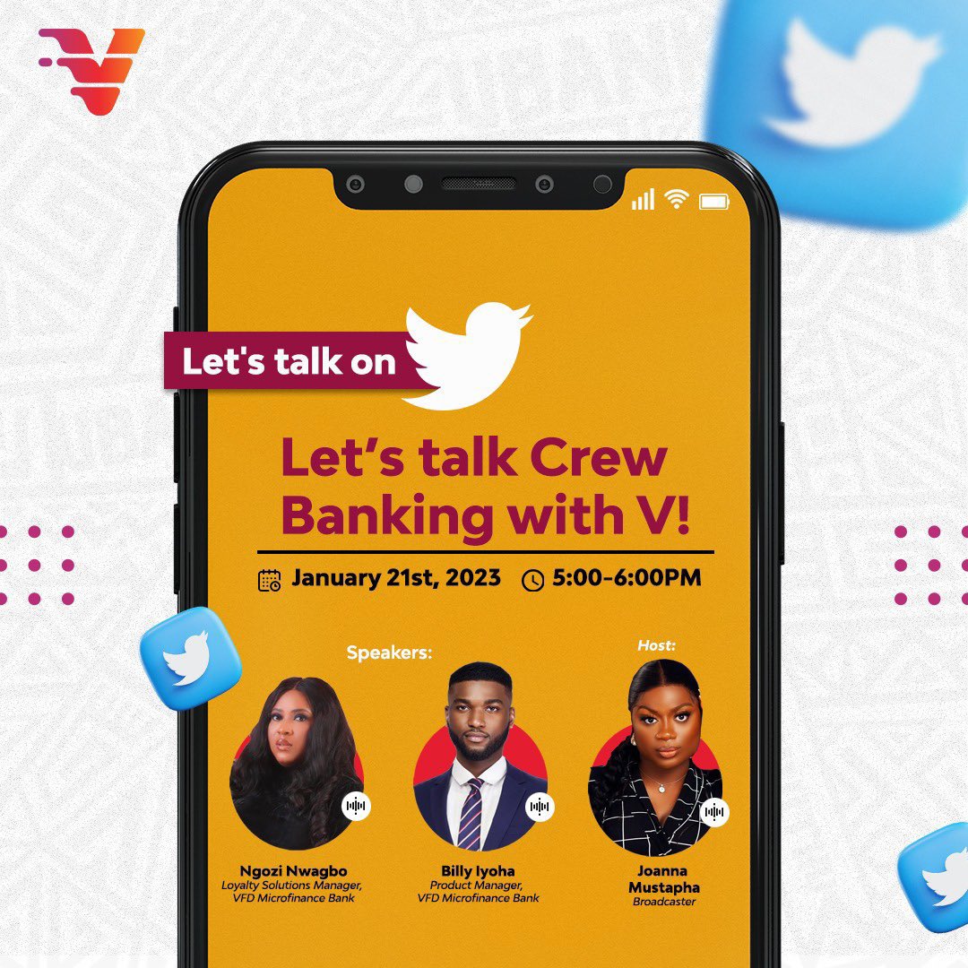 theladymotara's tweet photo. Invite your friends and family to learn something great at 5 o'clock today. Simply follow @vbankng to learn more about the crew banking feature.
#BankBetterWithV #DoMoreWithV https://t.co/a7E15kYpCm