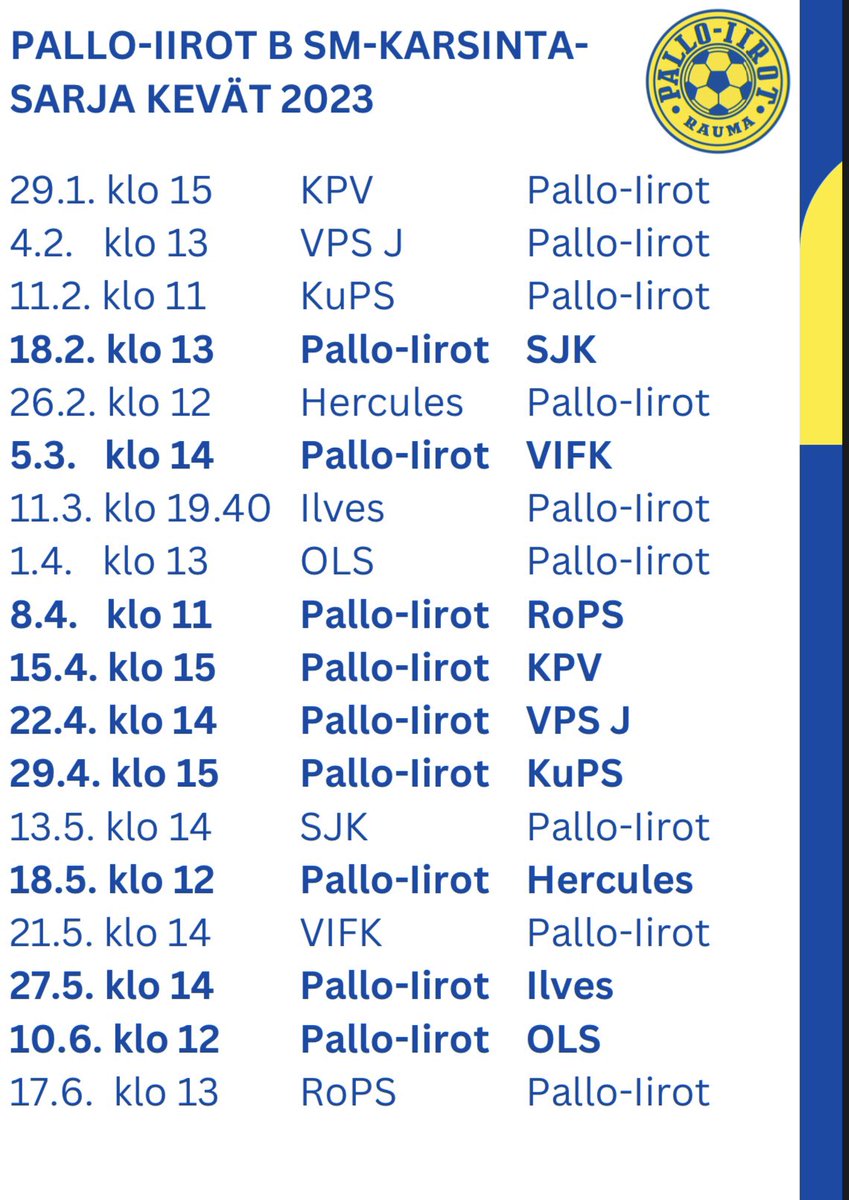 BSM-karsintasarjan otteluohjelma, olkaa hyvät!

Vielä ehtii muuten hankkimaan kannattajakausikortin tai sponsoroimaan nuorten urheilua 😏