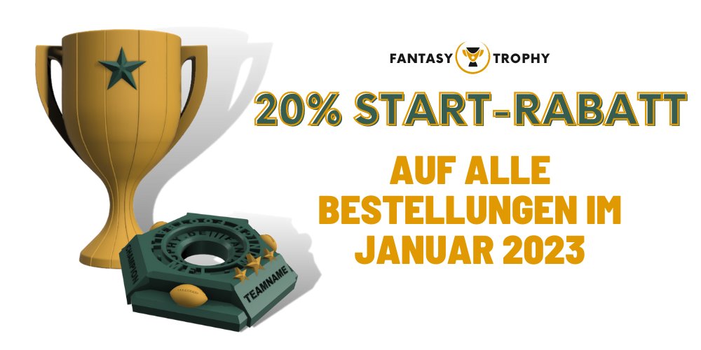 fan_trophy's tweet photo. Zum Start bieten wir Euch 20% Rabatt auf alle Bestellungen im Januar! Holt Euch also die erste Trophy für Eure Liga!! 🏆🏈

>> https://t.co/VbBNKMRMt1 

#ranNFL #NFL #FantasyFootball #FantasyTrophy #Trophy #FantasySports #Pokal https://t.co/TvxSsaPw5x