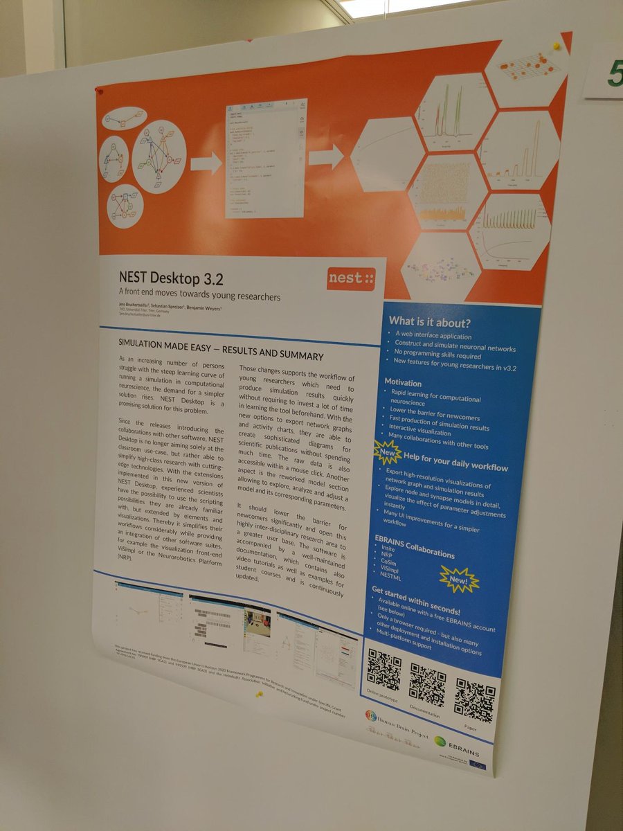 HciTrier's tweet image. We presented our work on NEST Desktop at #HBPSC2023 as poster. We are proud to have such a great tool under development!