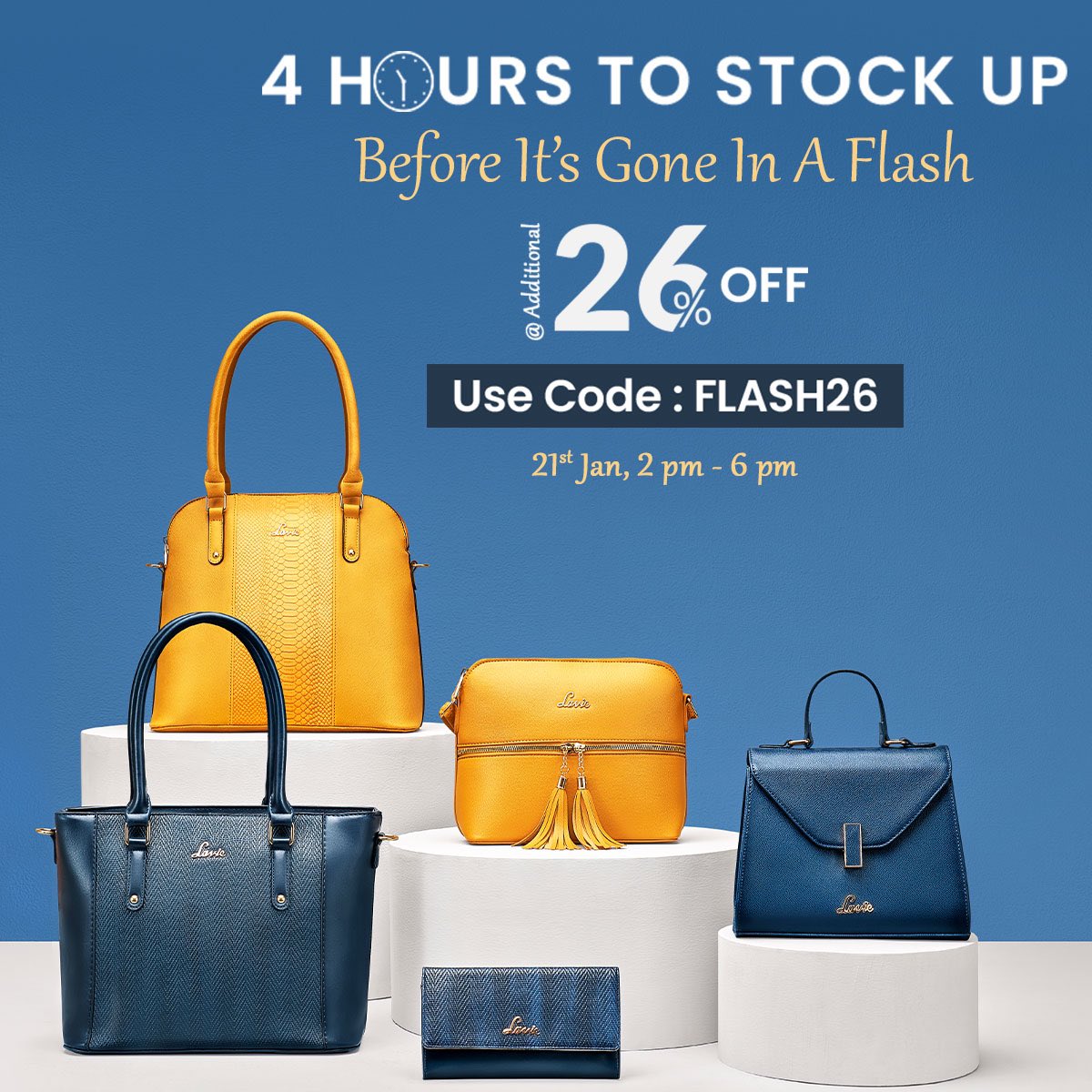 Time’s ticking, deals are clicking ⏰😉 
Don’t miss a minute of our 4-hour flash sale!   ⚡️👜 Use code: FLASH26 for an EXTRA 26% off, SITEWIDE 🛒 
.
Hurry‼️ Sale ending at 6️⃣PM  
.
#lavieworld #lavie #handbag #flashsale #alert #onestopshop #addtocart #sale #anushkasharma