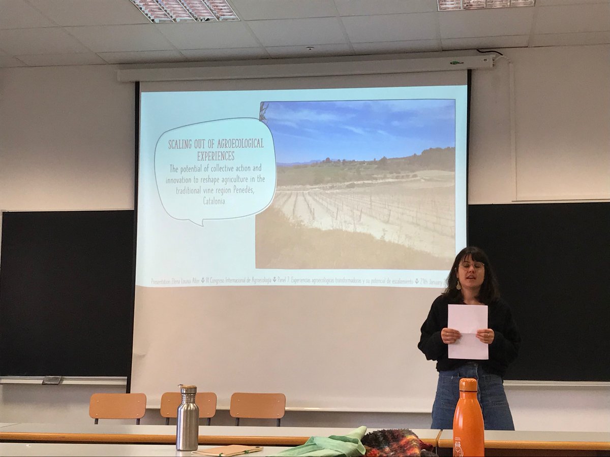ma4sure_PRIMA's tweet photo. @ElenaAlter pre-doctoral MA4SURE researcher presents preliminary results of her thesis on the the potential of farmers’ collective action to reshape #viticulture farming practices and commercialization in the Alt penedès #livingLabs #Prima #IXCongreso #Agroecologia #Agroecology https://t.co/JhOlw3QY08