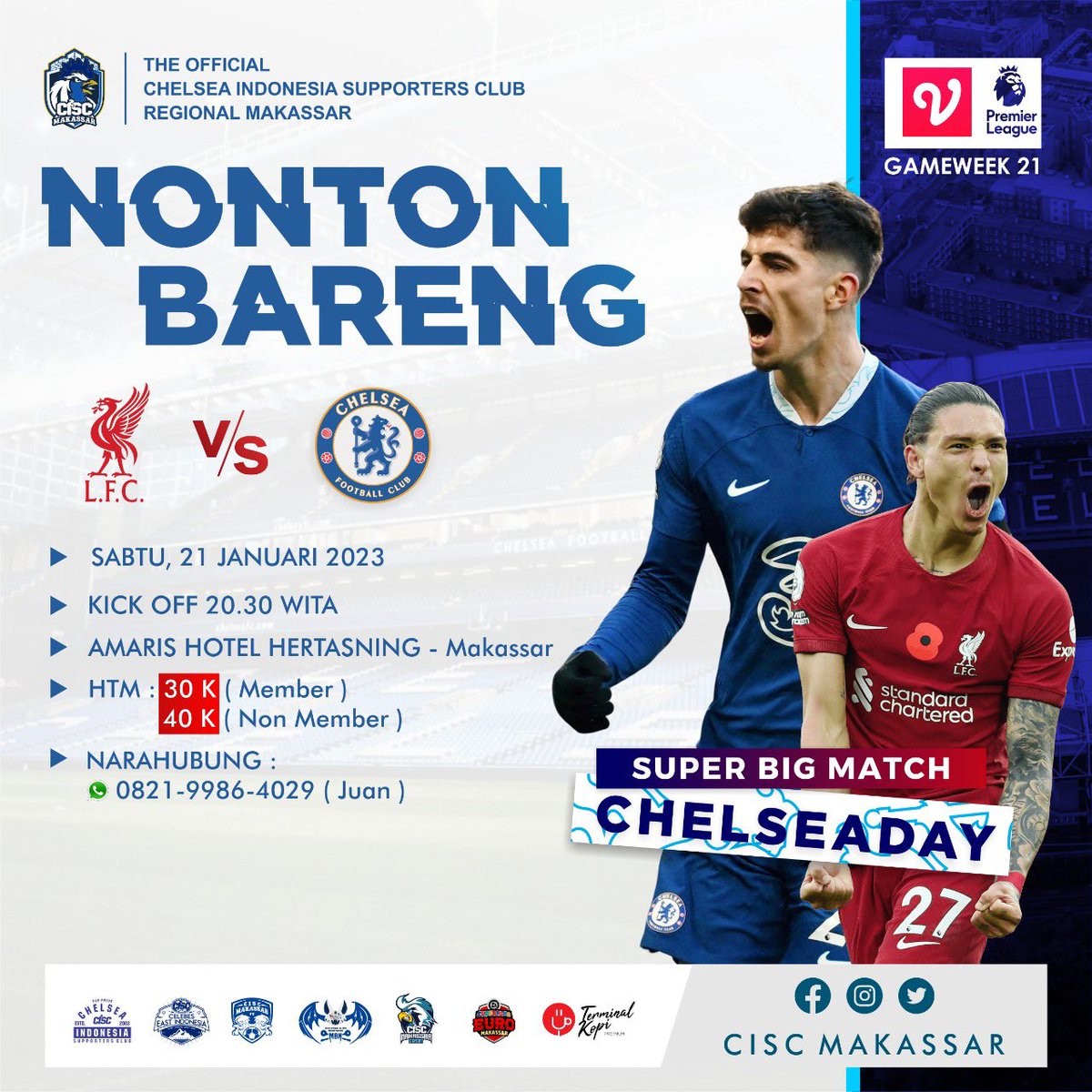 CISCmakassar's tweet photo. Happy Long Weekend 🙌
Nikmati keseruan weekend bersama CISC Makassar, ada nobar dan juga futsal 🔥
Ramaikeun!
This is CISC Makassar,
Ewakooo!!!
@chelseaindo_ofc
#ThePrideofCISC https://t.co/JPbv7tGk0S