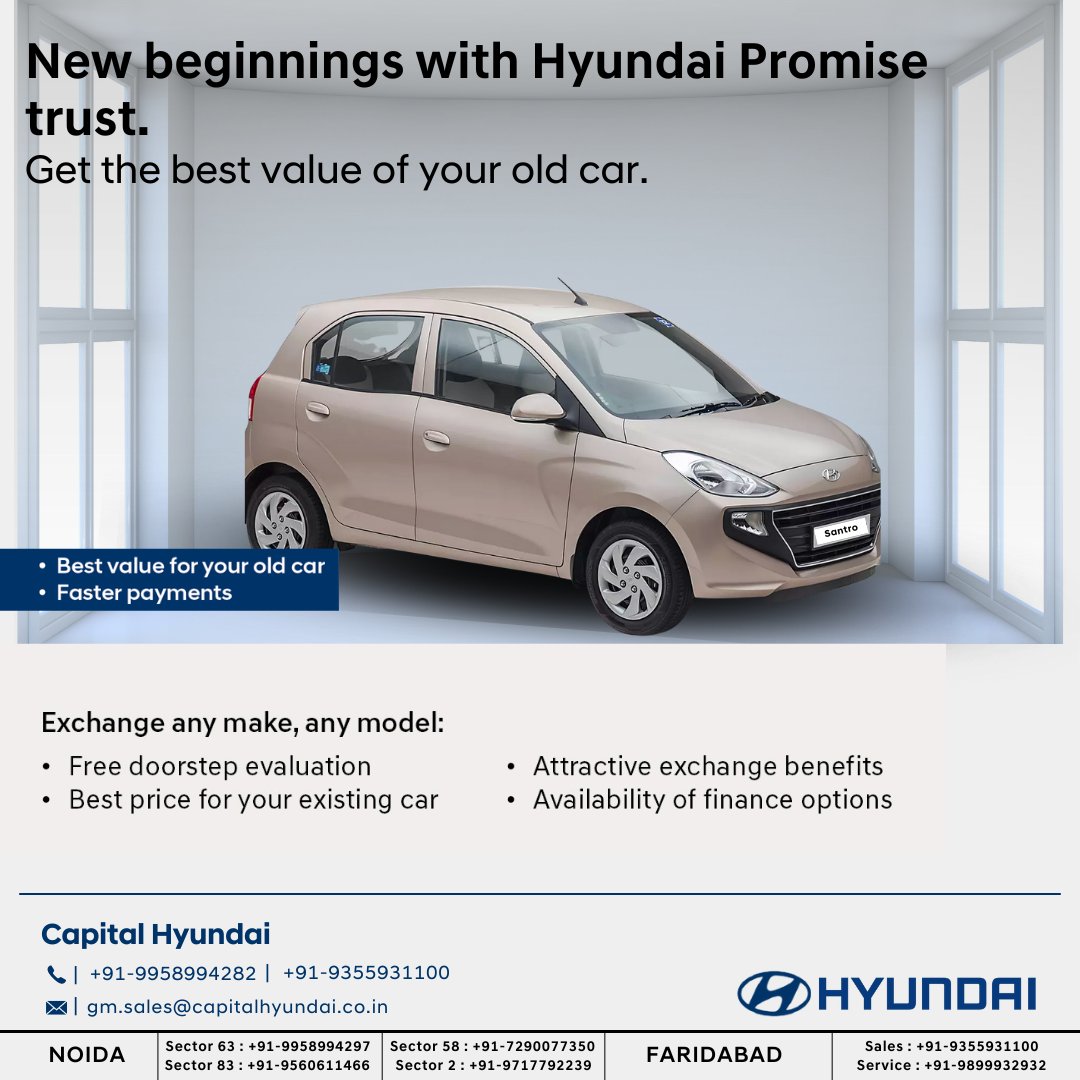 capital_hyundai's tweet photo. It's time to make new memories with Hyundai.
Hassle-free ownership experience with attractive exchange offers.
.
.
.
#CapitalHyundai #HPromise #HyundaiNoida #HyundaiIndia #ExchangeOldCar #BuyHyundai #TestDriveHyundai #BookHyundai https://t.co/kAITg4siKx