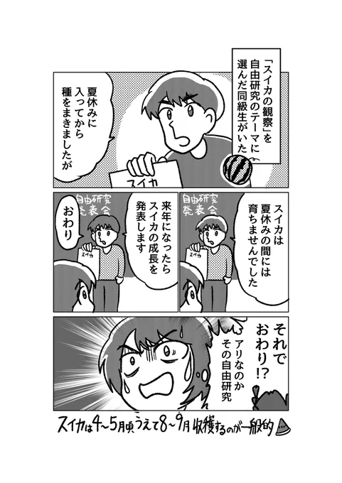 今の季節にピッタリなスイカの自由研究の漫画
#観世あみ作品投稿祭り毎朝7時30分 