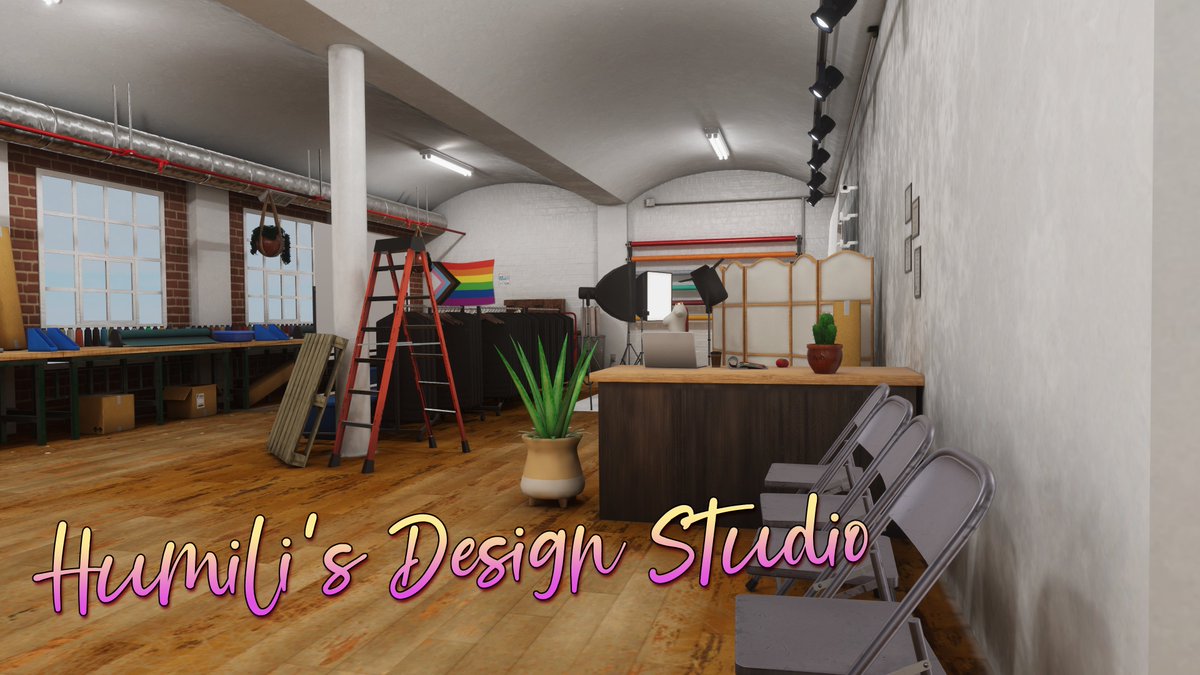 HumiliationVR's tweet photo. ⭐️Humili's Design Studio:
https://t.co/ffSK2tyFzv

Newly updated world for the demo versions of my avatars, with a cozy studio aesthetic! It features a 3d display of the newest model near the entrance, and was built from scratch by our lovely world maker, Jo! https://t.co/b1KO2VWmxe