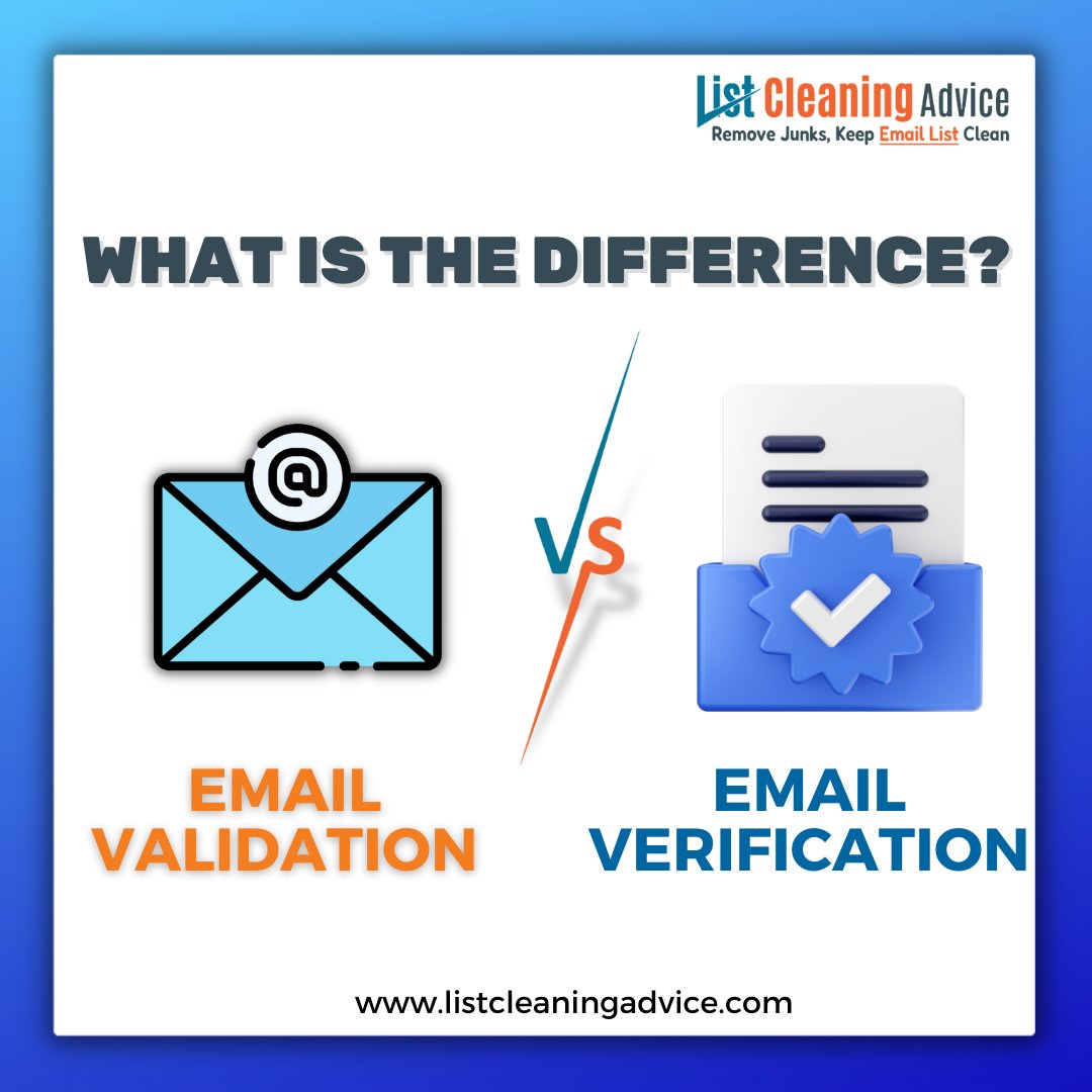 Did you know that email validation and email verification are not the same? 
Discover more by clicking here. - listcleaningadvice.com/questions/38/w…

#emailverification #validemail #emailvalidation #emailmarketing #emailsecurity