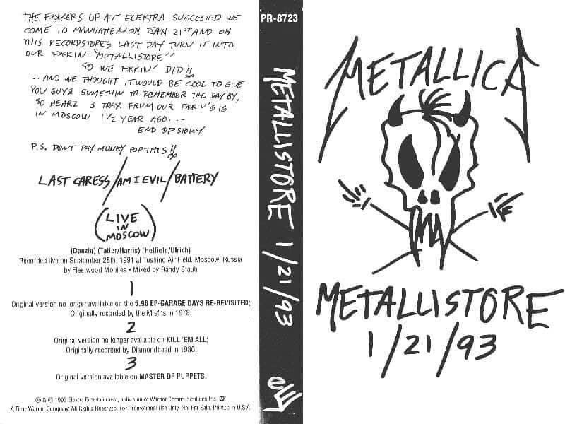 MetSince1981's tweet photo. 📆 En 1993, un día como hoy 21 de Enero, @Metallica se hizo cargo de una Tienda de Discos en Manhattan USA. con el objetivo de promover y distribuir el Cassette #Metallistore que incluía las canciones #LastCaress, #AmIEvil &amp; #Battery. 
Todas estas, en vivo del show en Moscú 1991. https://t.co/uFpmMAsjIW