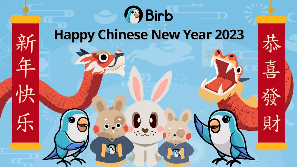 Wishing everyone a Happy Chinese New Year in 2023! 🥳🇨🇳

To celebrate, we're giving away 1 $BNB! 💰🦜

5 winners 0.2BNB each

Rules✅
Follow <a href="/BirbDefi/">BIRB</a>, Like, Retweet &amp; tag 3 friends. 

Winners to be announced January 23 at 10PM US Central time.🐥

#ChineseNewYear #giveaway #BNB