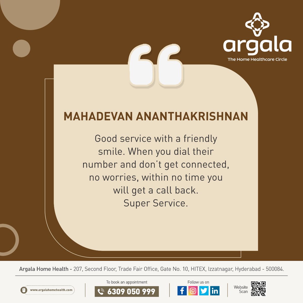 ArgalaHomeCare's tweet photo. #patientreview 🙂
Mahadevan Ananthakrishnan Garu, one of our #happycustomers shares his experience with Argala Home Health
We thank 🙏Mahadevan Ananthakrishnan Garu for his kind words. 

📞6309050999
📩info@argalahomehealth.com

 #patientfeedback #happypatients #reviewoftheday https://t.co/nVQZmqkPB7