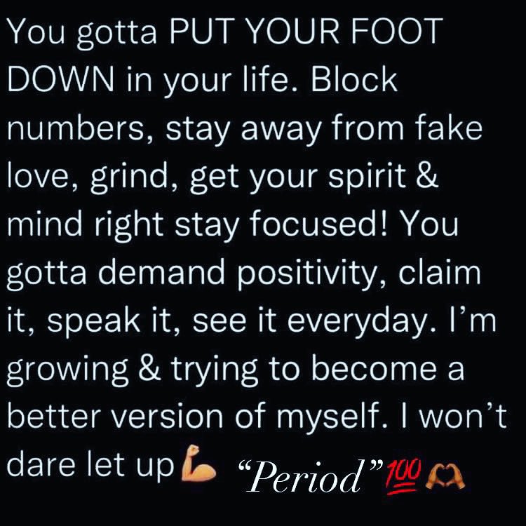 “🗣️READ it AGAIN💯and get it,understand it,and respect it💯im claiming it,a better me all “2023”💪🏾💯🫶🏾🙌🏾 #AmenGOD‼️🙏🏽💯👏🏾👏🏾😘🤷🏾‍♀️
#puttingmyFOOTdown‼️💯💪🏾👣🤞🏾✌🏾
#demandingPOSITIVITY‼️
#SPEAKitandSEEitEVERYDAY‼️
#becomingaBETTERME‼️
#GROWINGEveryday‼️
#aBETTERversionofMYSELF‼️