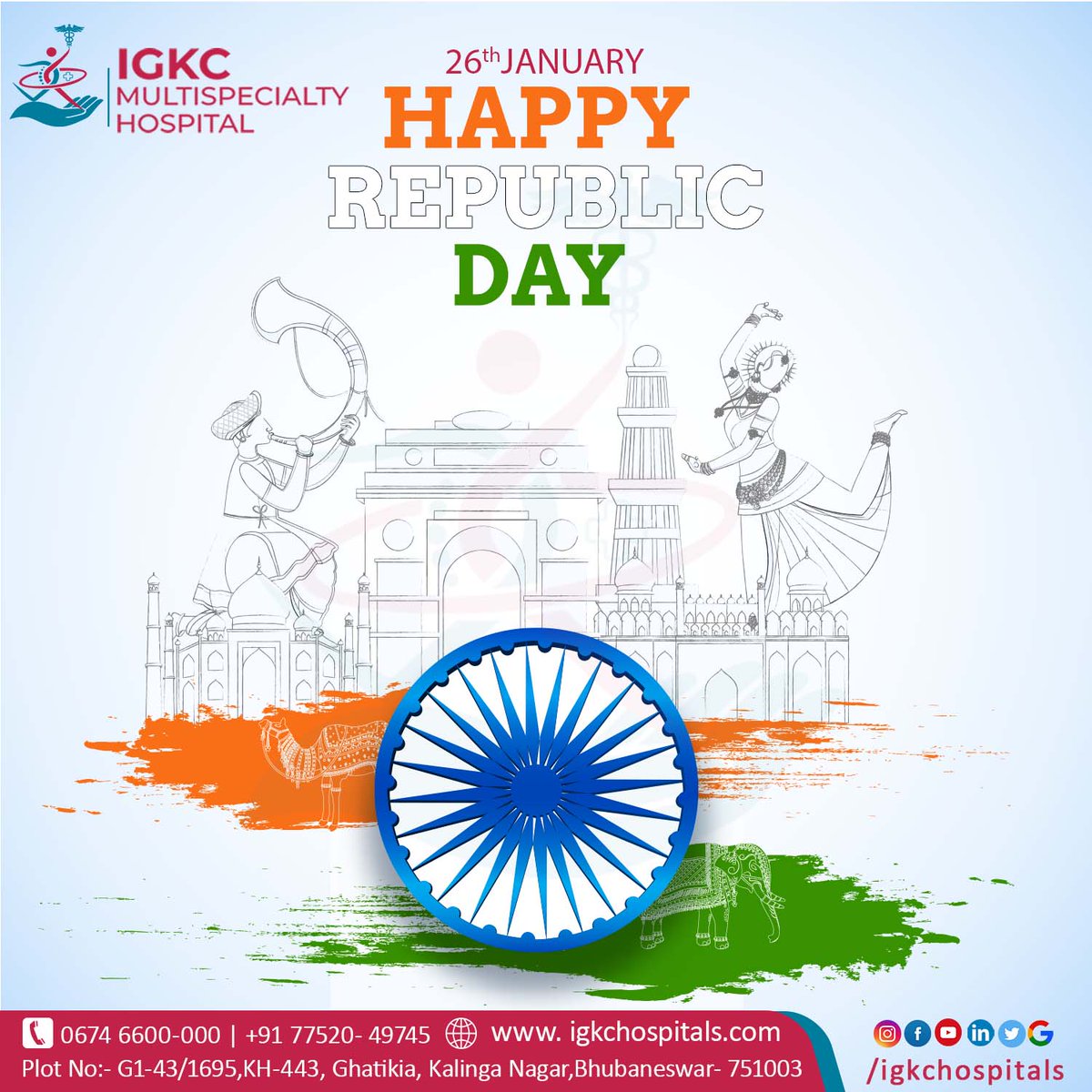 IGKC_Hospital's tweet photo. Get together, be the strength of the nation and help it reach greatest heights!
Best wishes on this Republic Day.
#republicday #igkc #multispecialty #hospital #kalinganagar #kalinganagar #SmartCity #Odisha #Bhubaneswar https://t.co/EHM3b9BOfk